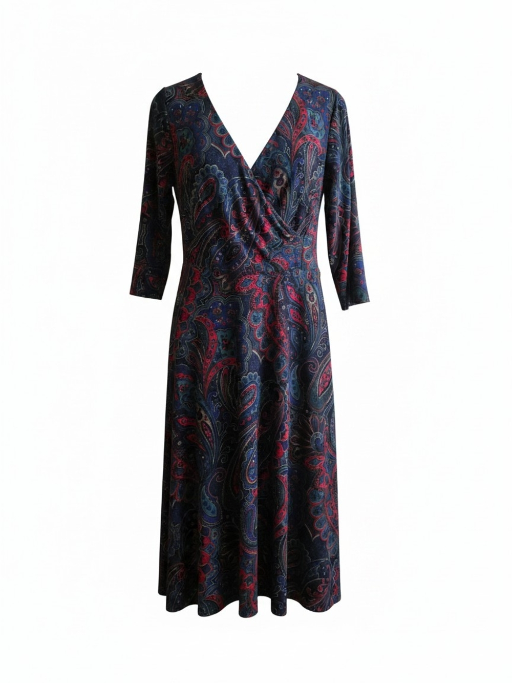 Women's Paisley Wrap-Style Dress in Navy and Red Size 14